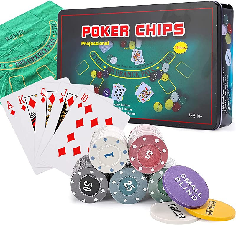 ruimte Beschietingen Kalksteen Powerking Poker set voor Texas Holdem, Blackjack 200 poker chips met  tafelkleed set voor familie vrienden partij (300 stuks) Beschadigde  Verpakking