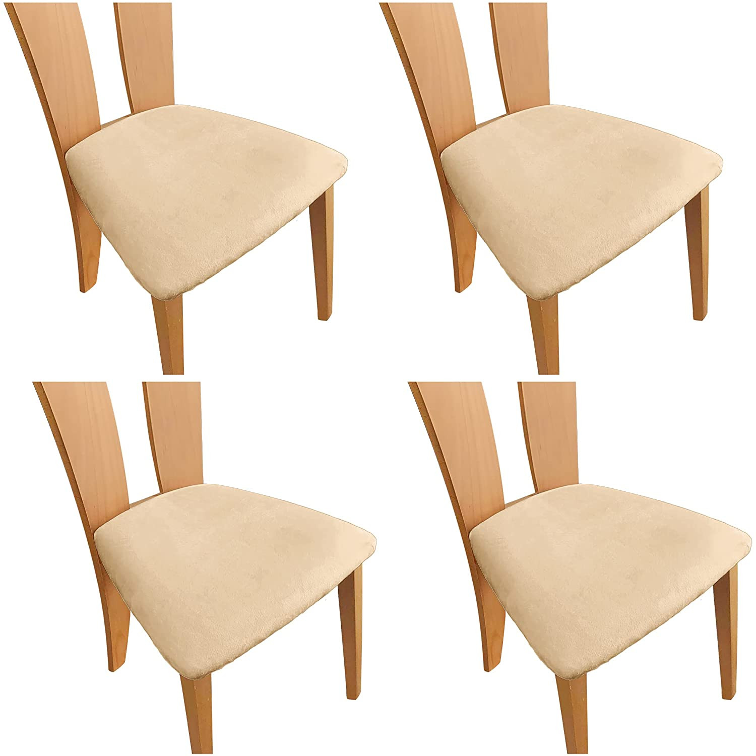 backup Toestemming Broederschap Tianshu fluwelen stoelhoezen voor stoelen, verwijderbare wasbare elastische  kussenhoezen voor fluwelen eetkamerstoelen (pakket van 4, zand)