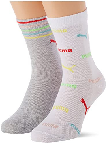 PUMA KINDEREN ALLE-over-print sokken pakket 2 met logo stempelen kinderen, wit / grijs melange, 27 reguliere baby's