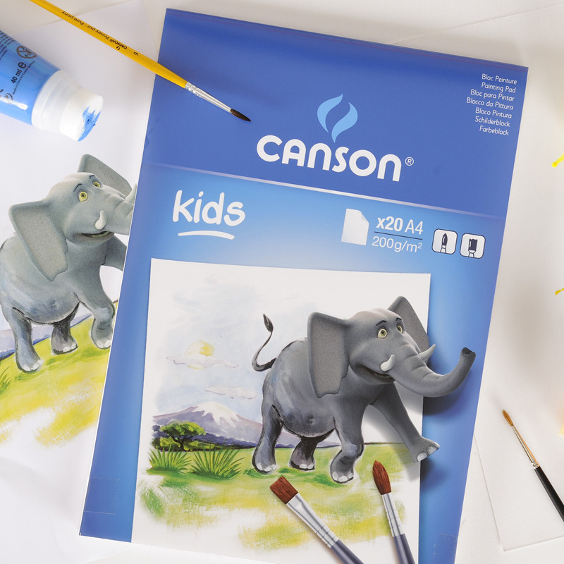 Bloc gelijmd, A4, 20 vellen, Canson Kids Painting 200g