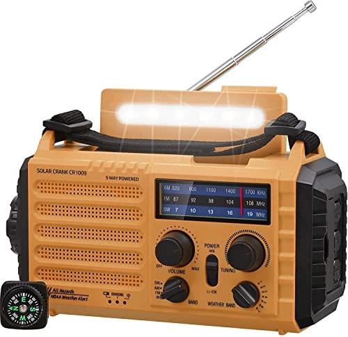 Dominant Kleren mate Zonne -radio, draagbare noodradius met crank, radiodynamo weer AM/FM/SW,  USB -telefoonlader, LED -lantaarn en leeslicht, SOS -alarm Gereviseerde